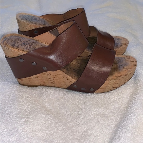 EUC Lucky Brand brown leather/cork 7.5 wedges - Picture 2 of 8